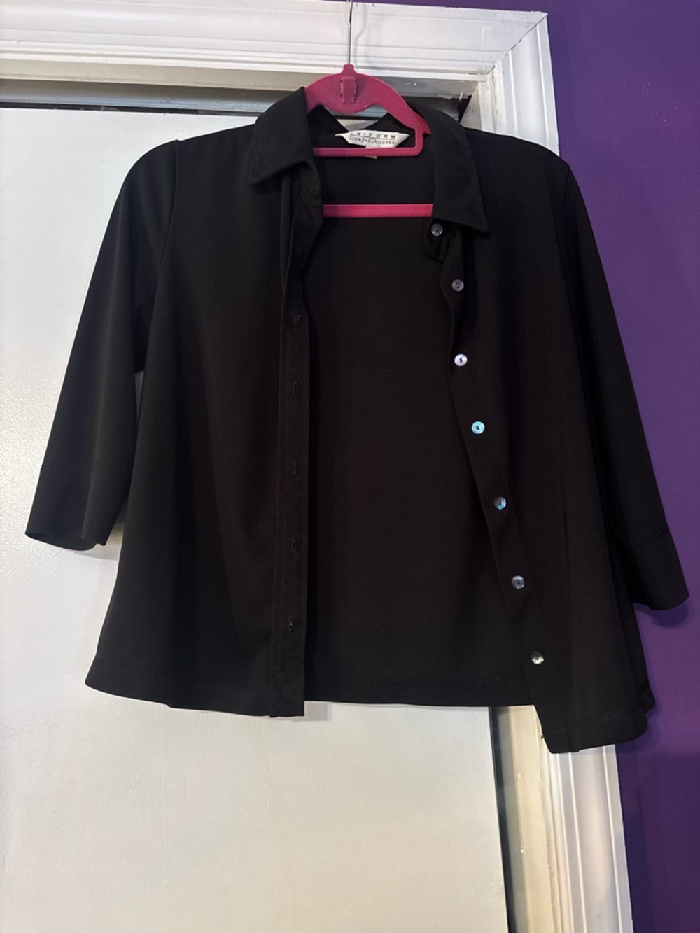 Uniform John Paul Richard Black 3/4 Sleeve Button Down Shirt Goth